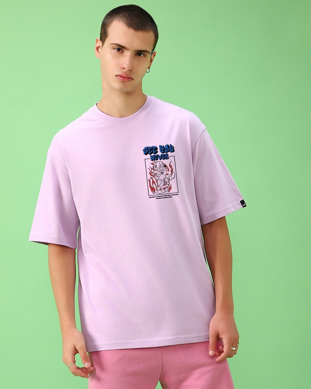 Shop Men's Purple Badass Panda Graphic Printed Oversized T-shirt-Back