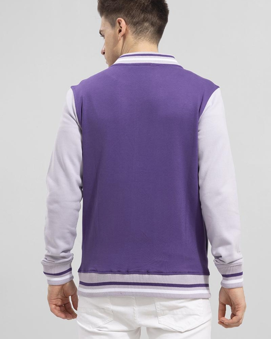 Buy Men's Purple and White Color Block Denim Jacket Online at Bewakoof