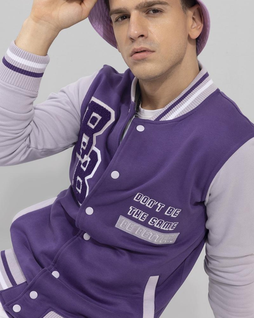 Buy Men's Purple and White Color Block Denim Jacket Online at Bewakoof