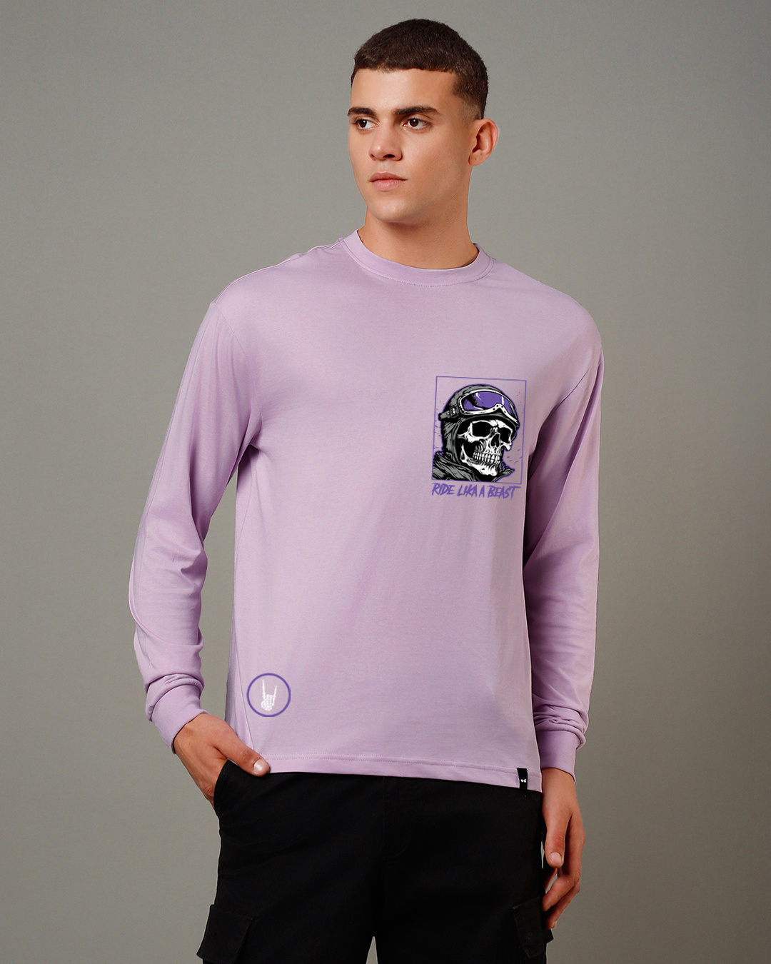 Shop Men's Purple Beast Rider Graphic Printed Oversized T-shirt-Back