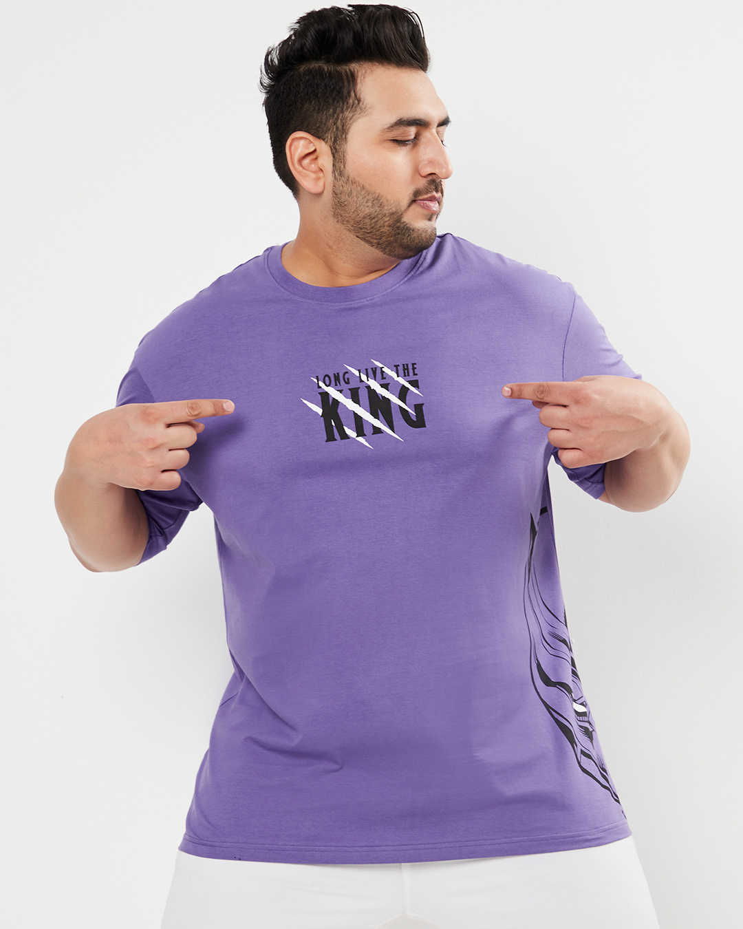 Shop Men's Purple Black Panther Graphic Printed Plus Size Oversized T-shirt-Back