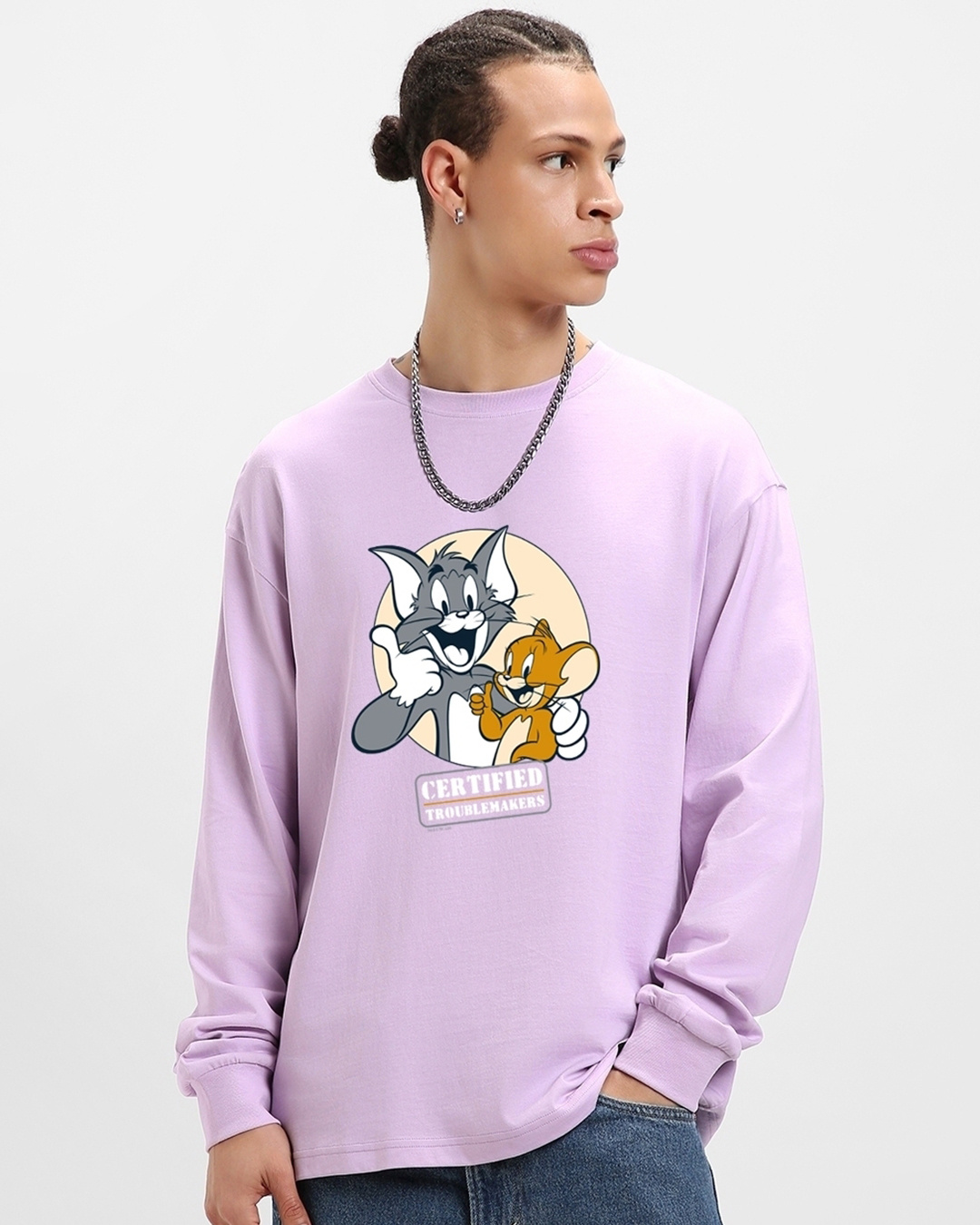 Shop Men's Purple Certified Troublemakers (TJL) Graphic Printed Oversized T-shirt-Back