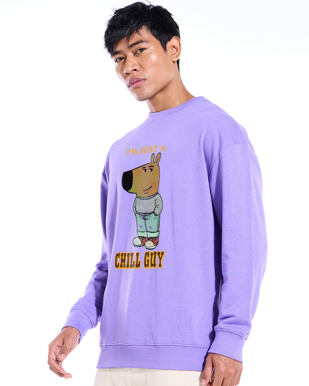 Shop Men's Purple Chill Guy Graphic Printed Oversized Sweatshirt-Back