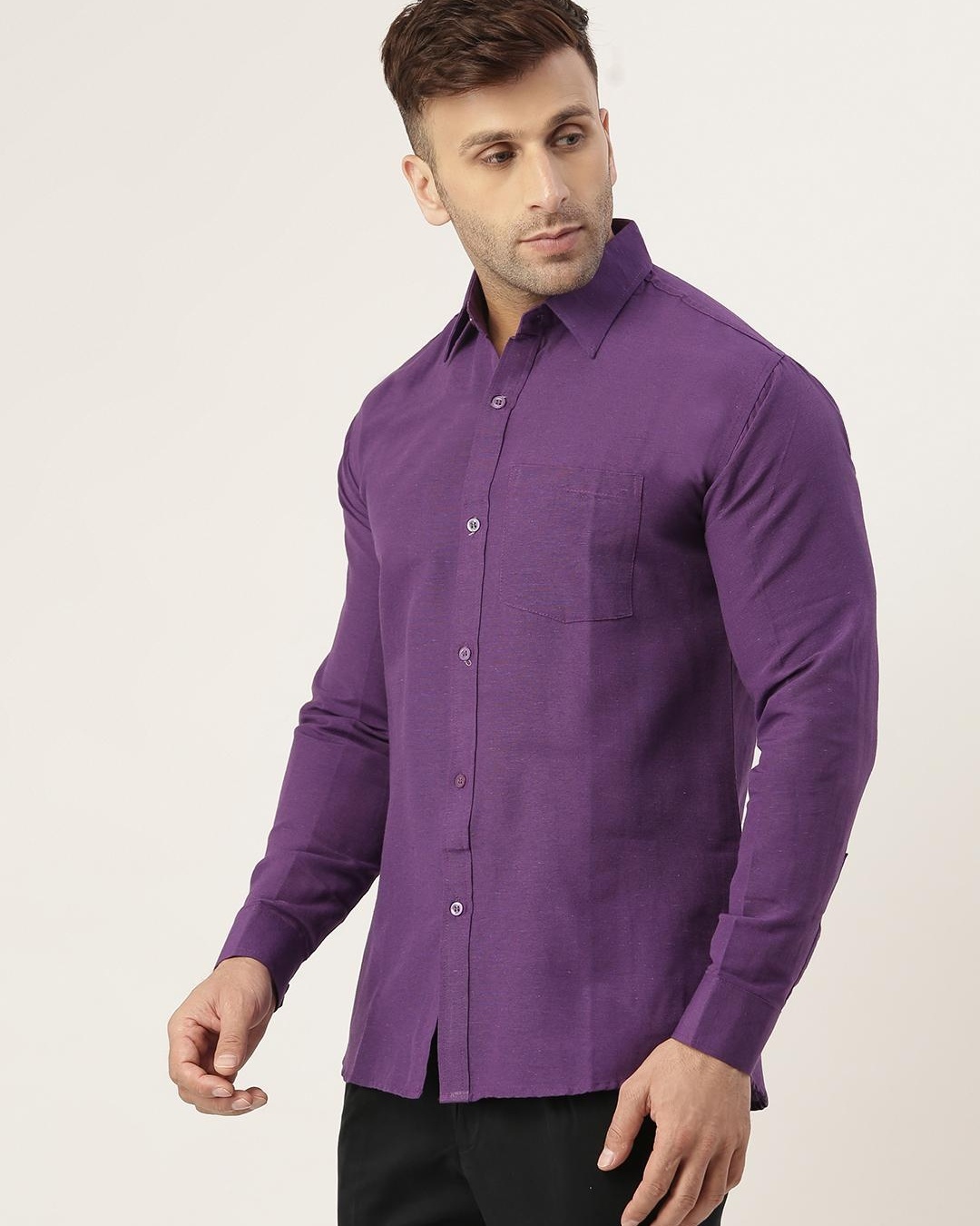 Shop Men's Purple Cotton Shirt-Back
