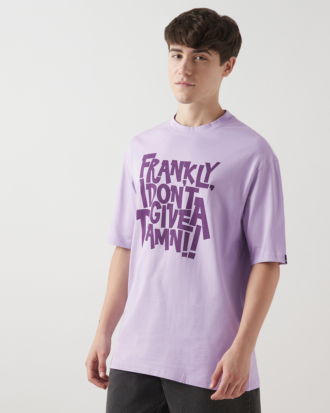 Shop Men's Purple Don't Give Damn Typography Oversized T-shirt-Back