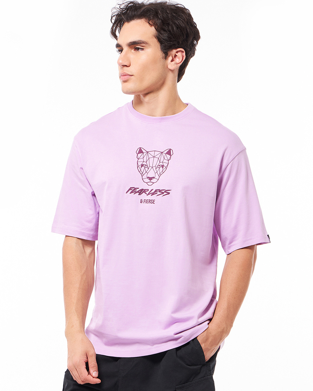 Shop Men's Purple Fearless Graphic Printed Oversized T-shirt-Back