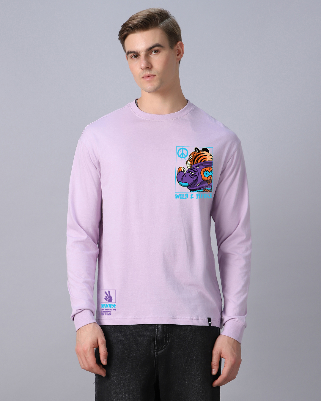 Shop Men's Purple Fierce Graphic Printed Oversized T-shirt-Back