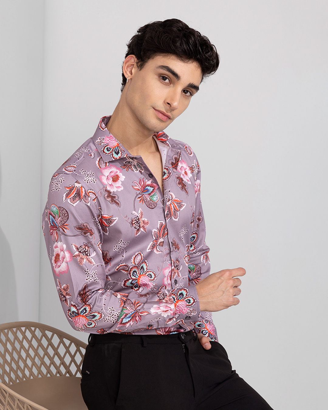 Green Leaf Printed Slim Fit Shirt