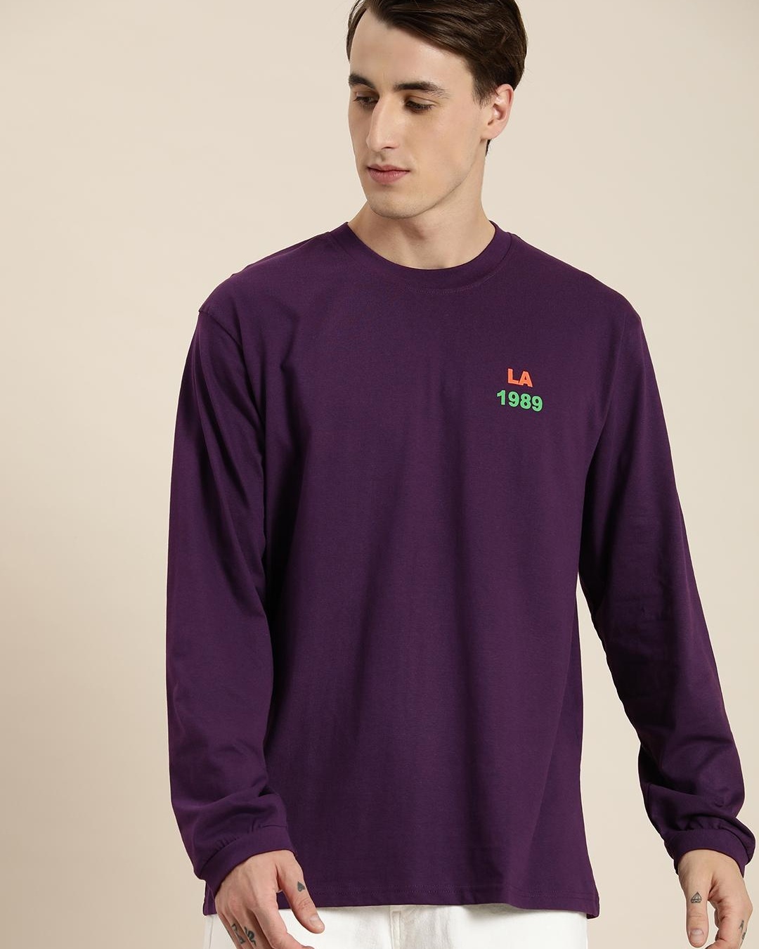 Shop Men's Purple Graphic Printed Oversized T-shirt-Back