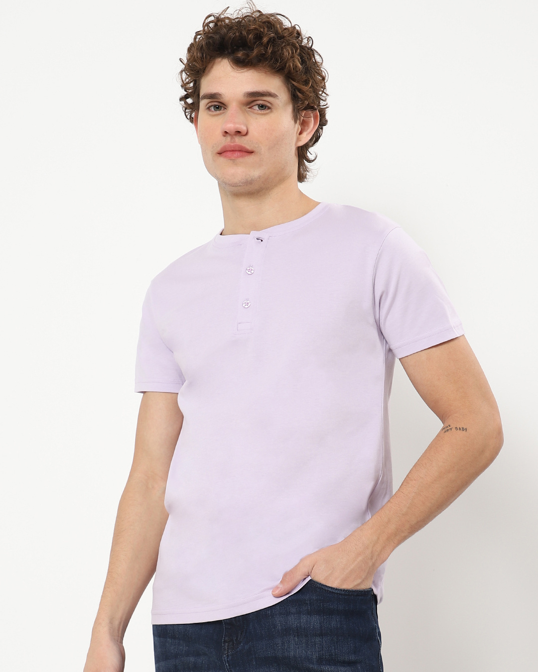 Shop Men's Purple Henley T-shirt-Back