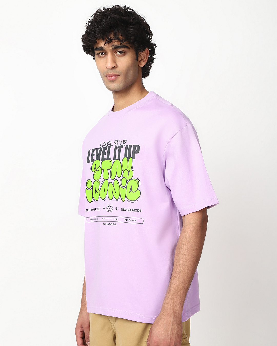 Shop Men's Purple Level It Up Stay Iconic Typography Oversized T-shirt-Back