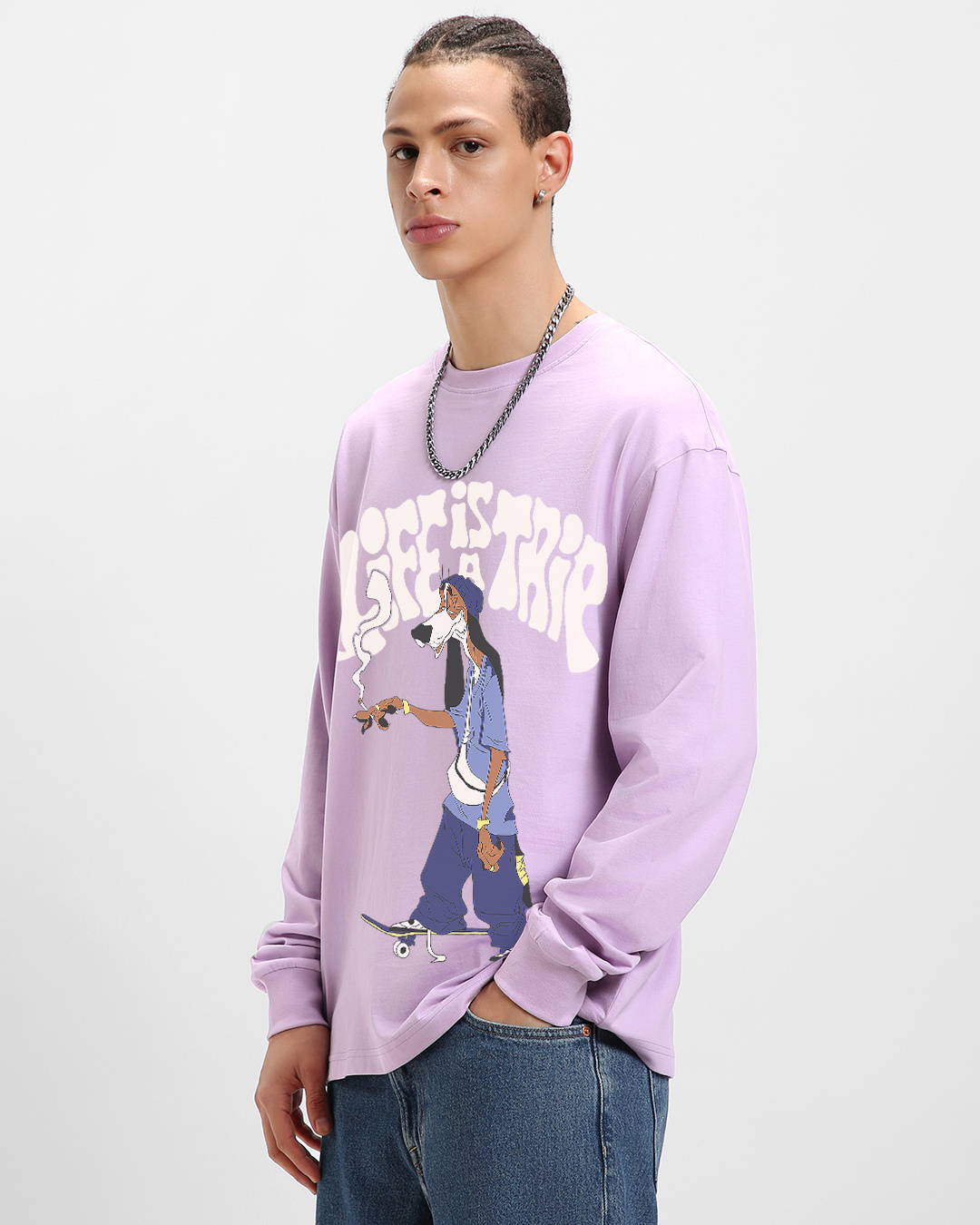 Shop Men's Purple Life is a Trip Graphic Printed Oversized T-shirt-Back