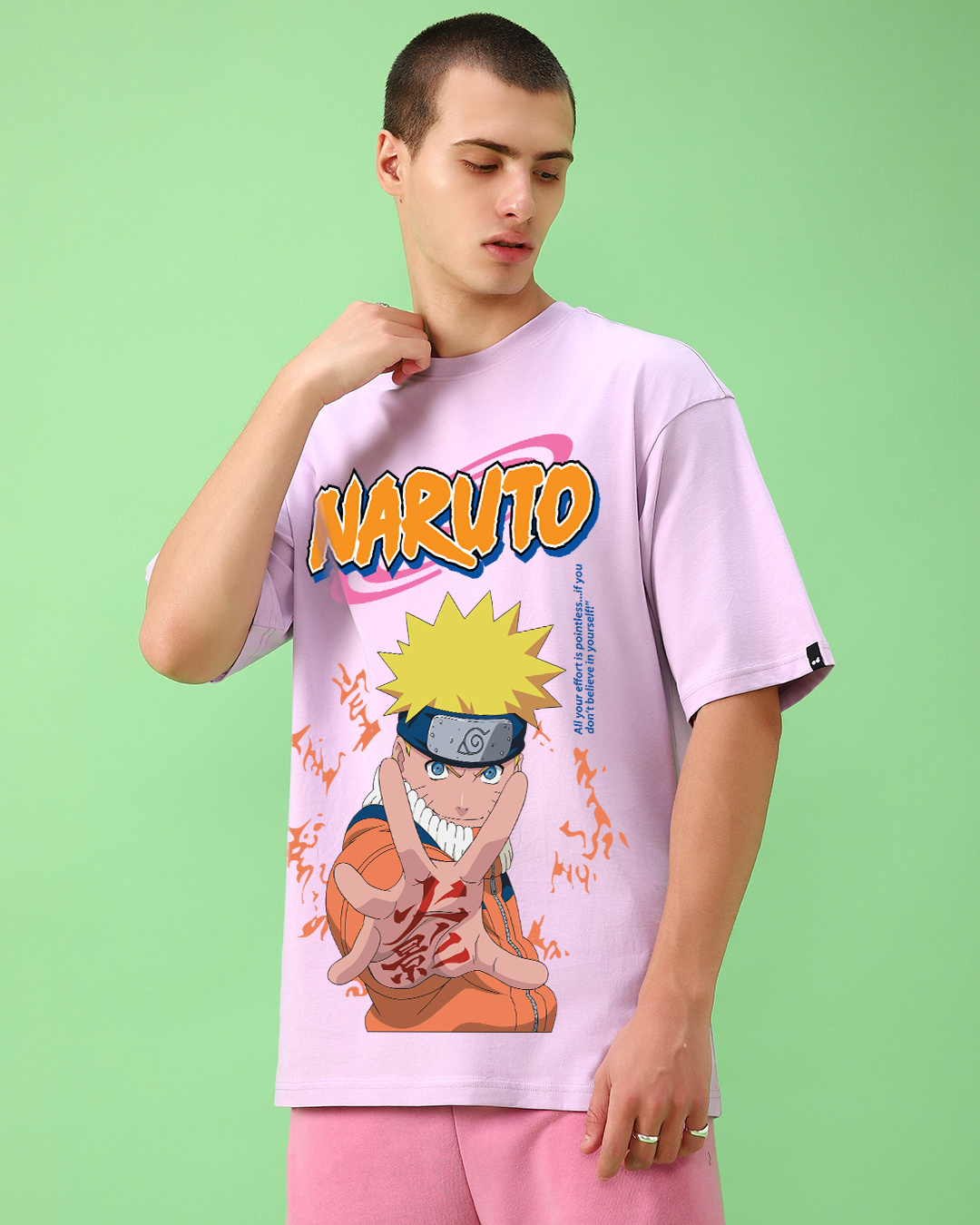 Shop Men's Purple Naruto Uzumaki Graphic Printed Oversized T-shirt-Back