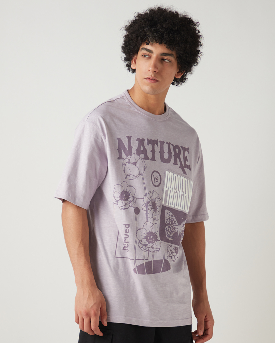 Shop Men's Purple Nature is preserved Graphic Printed Oversized T-shirt-Back