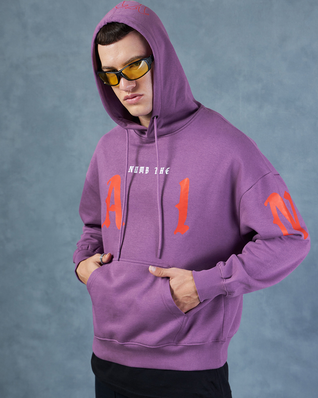 Shop Men's Purple Numb the Pain Graphic Printed Oversized Hoodies-Back