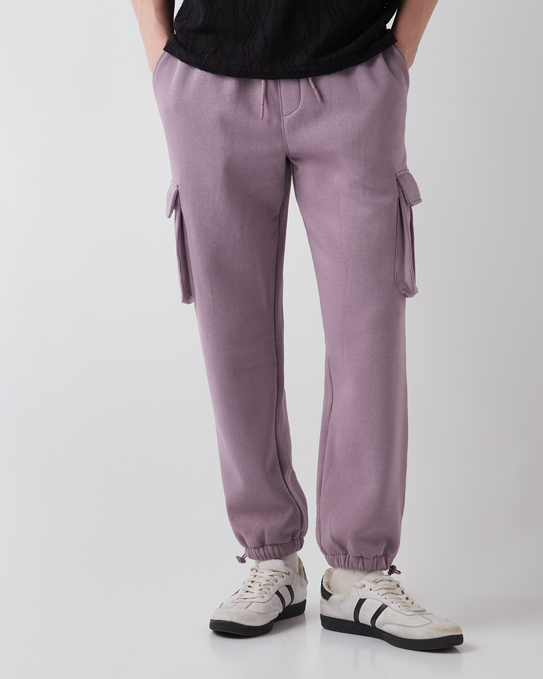 Shop Men's Purple Oversized Brushed Cargo Joggers-Back