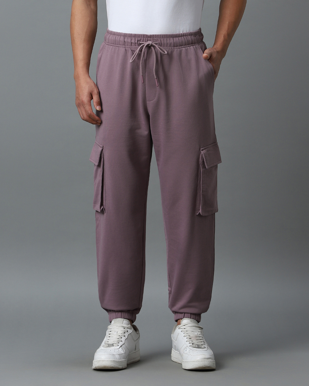 Shop Men's Purple Oversized Cargo Warm Joggers-Back