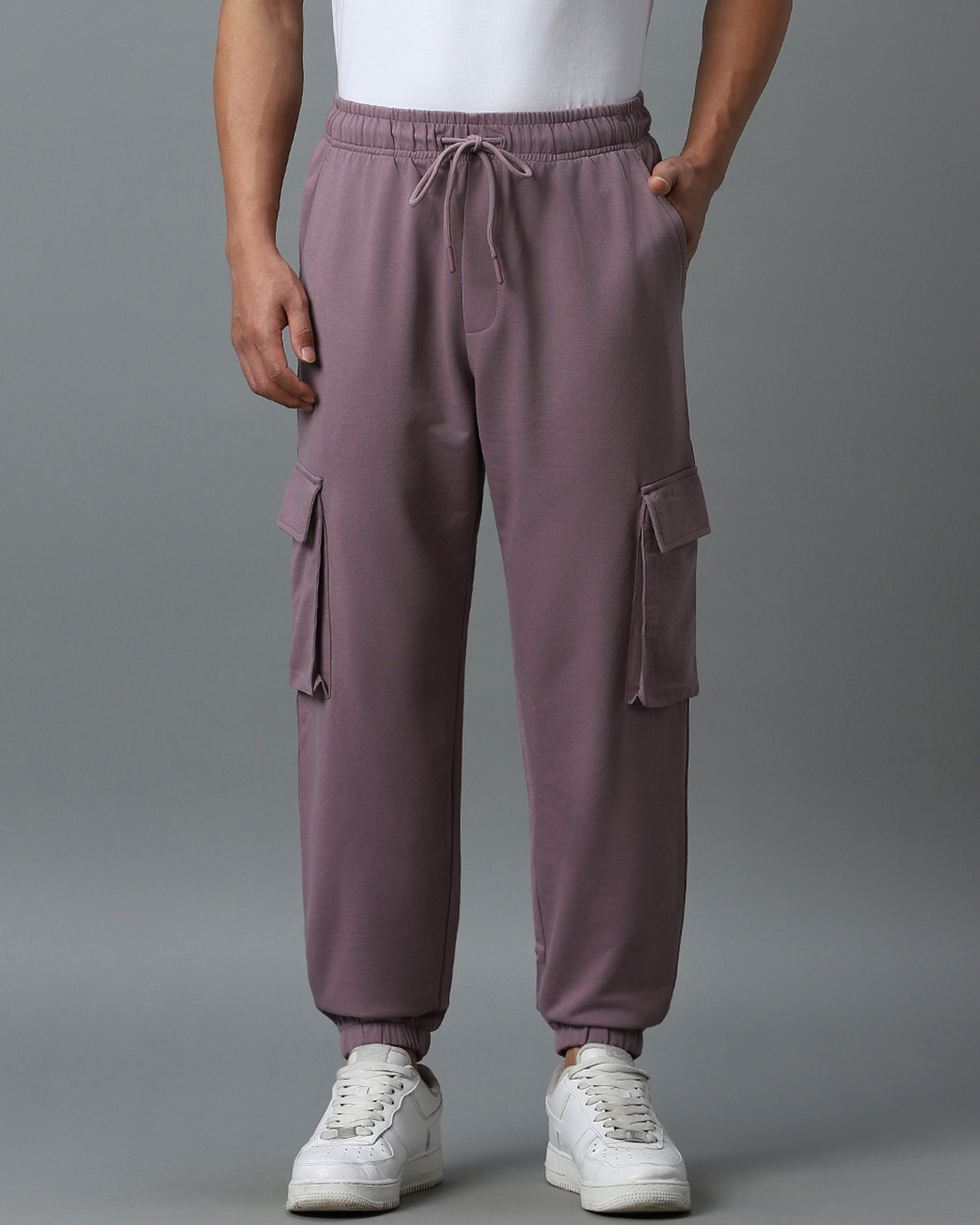 Shop Men's Purple Oversized Cargo Warm Joggers-Back