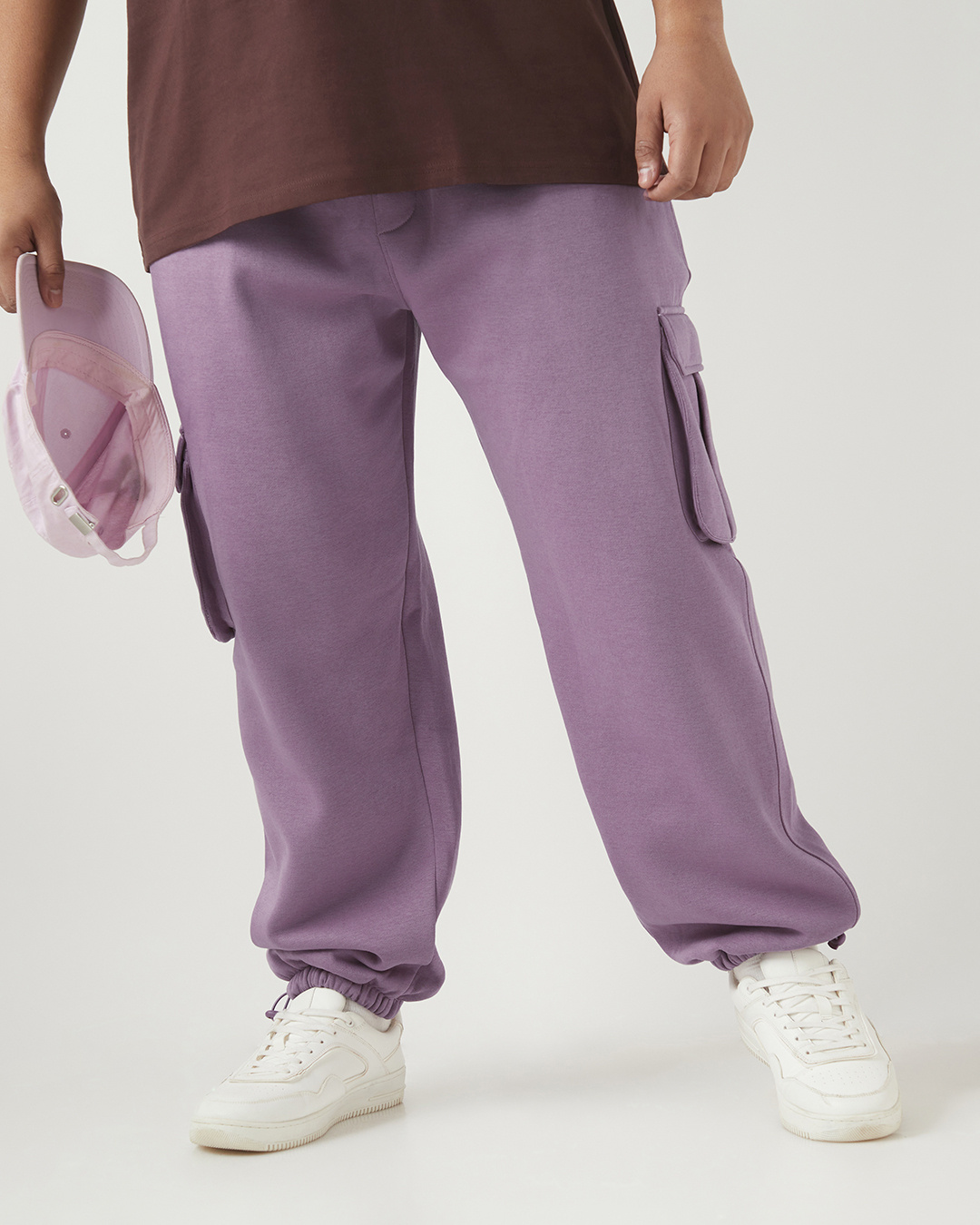 Shop Men's Purple Oversized Plus Size Brushed Cargo Joggers-Back