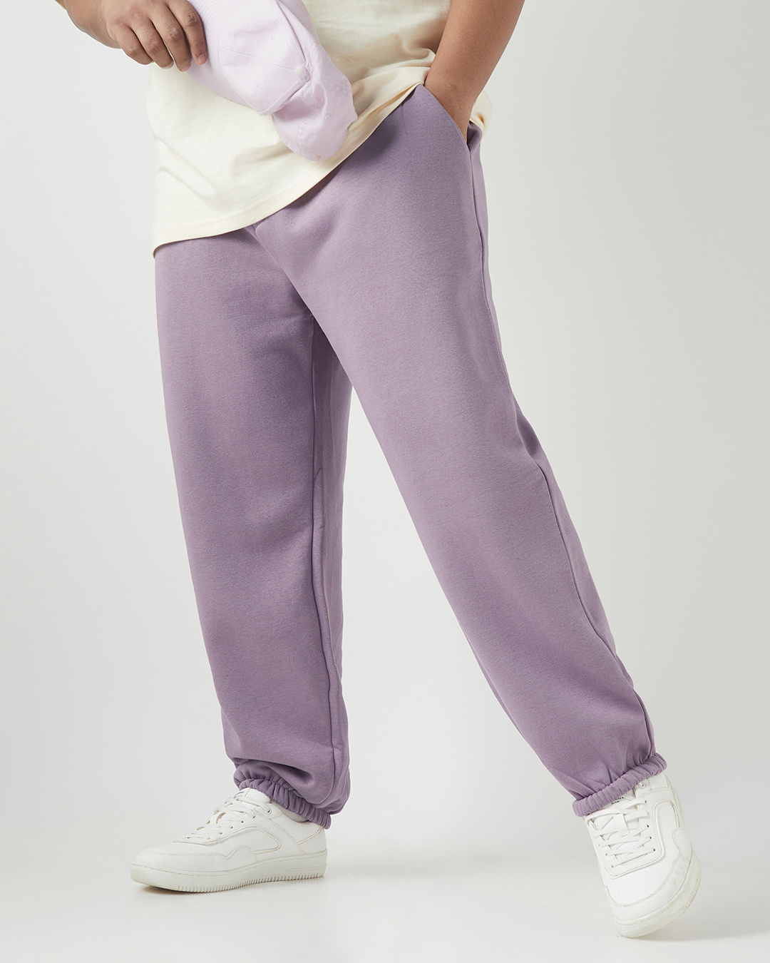 Shop Men's Purple Oversized Plus Size Brushed Fleece Warm Joggers-Back