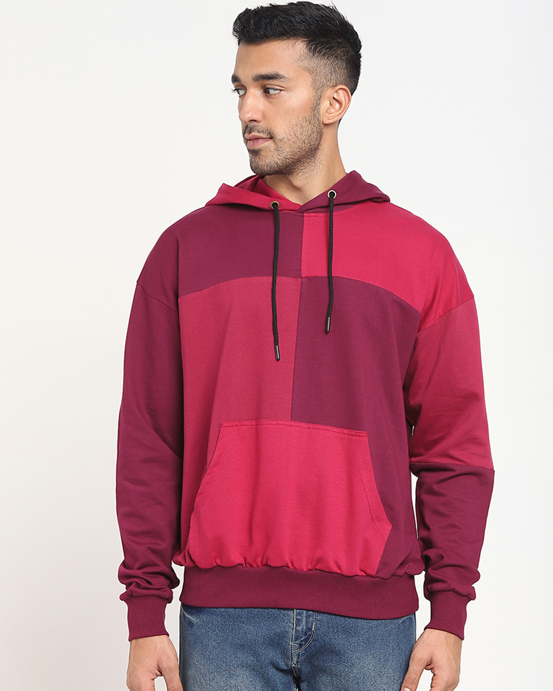 Shop Men's Purple & Pink Color Block Hoodies-Back