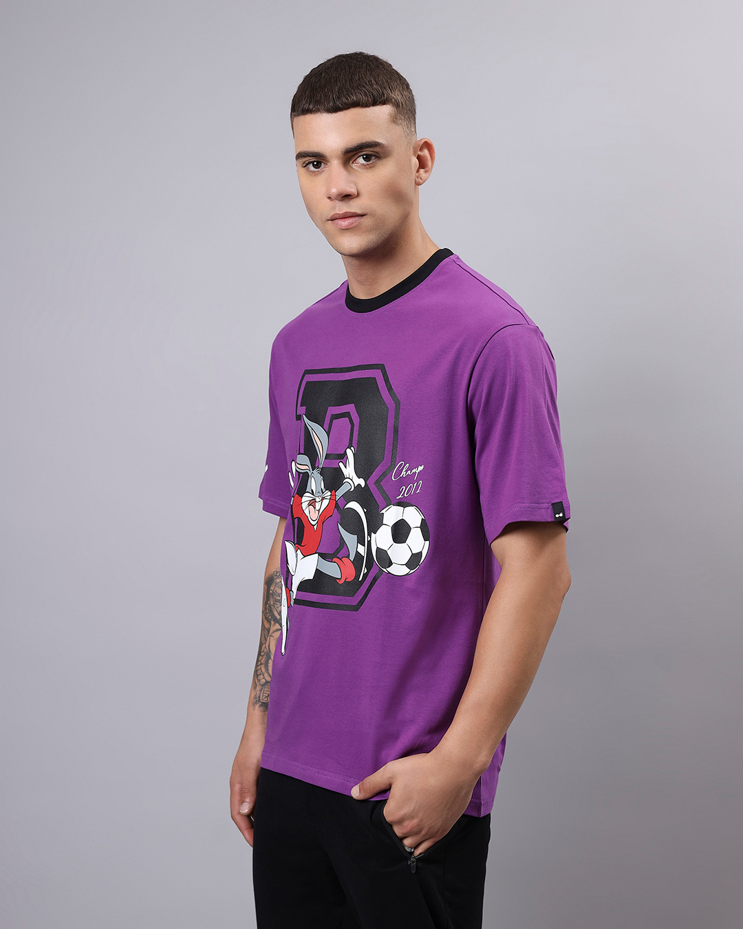 Shop Men's Purple Playing Bugs Graphic Printed Oversized T-shirt-Back