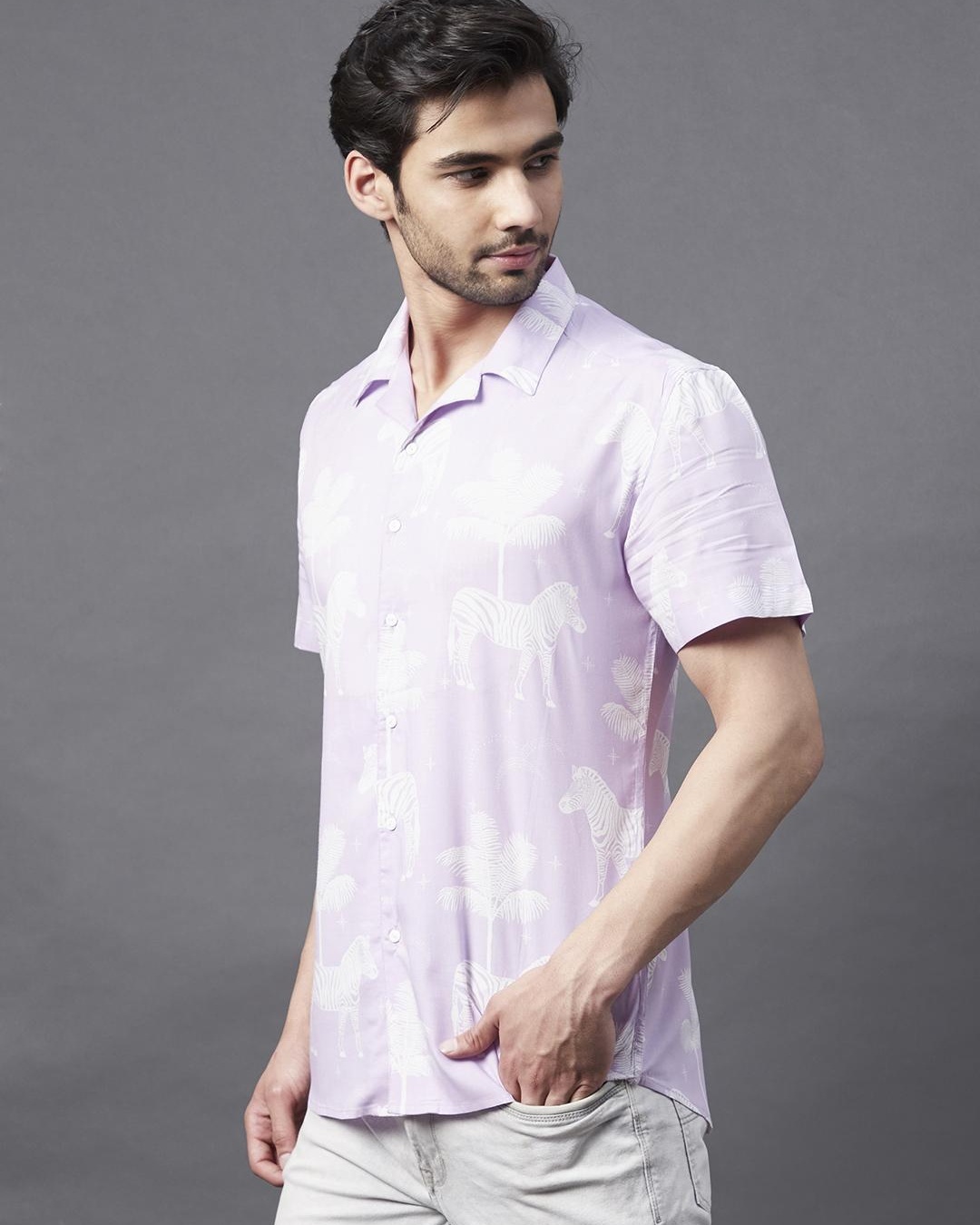 Shop Men's Purple All Over Printed Slim Fit Shirt-Back