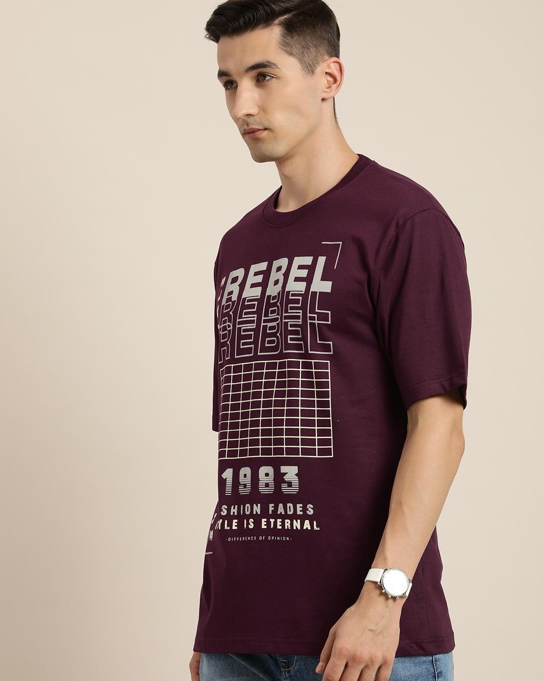 Shop Men's Purple Rebel Typography Oversized T-shirt-Back