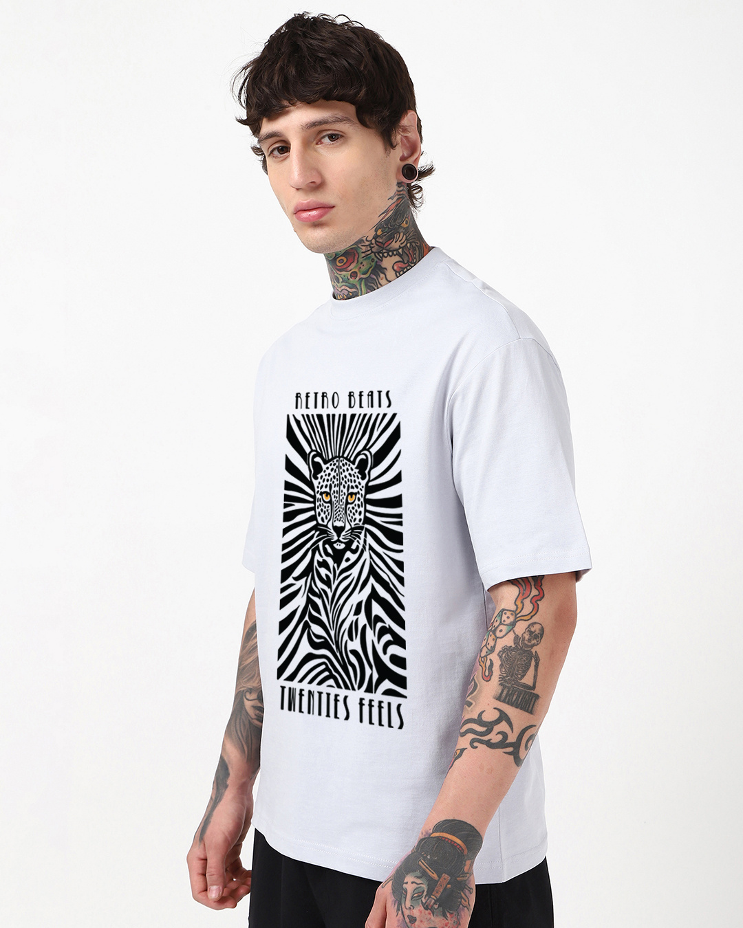 Shop Men's Lavender Retro Beats Graphic Printed Oversized T-shirt-Back