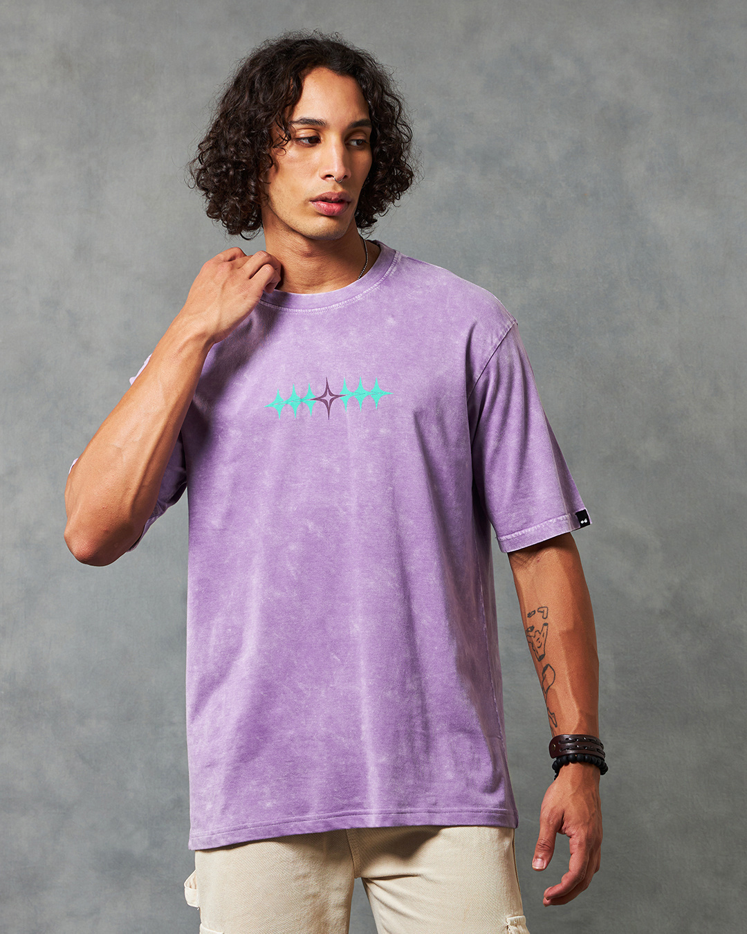 Shop Men's Purple One Thing Typography Oversized Acid Wash T-shirt-Back