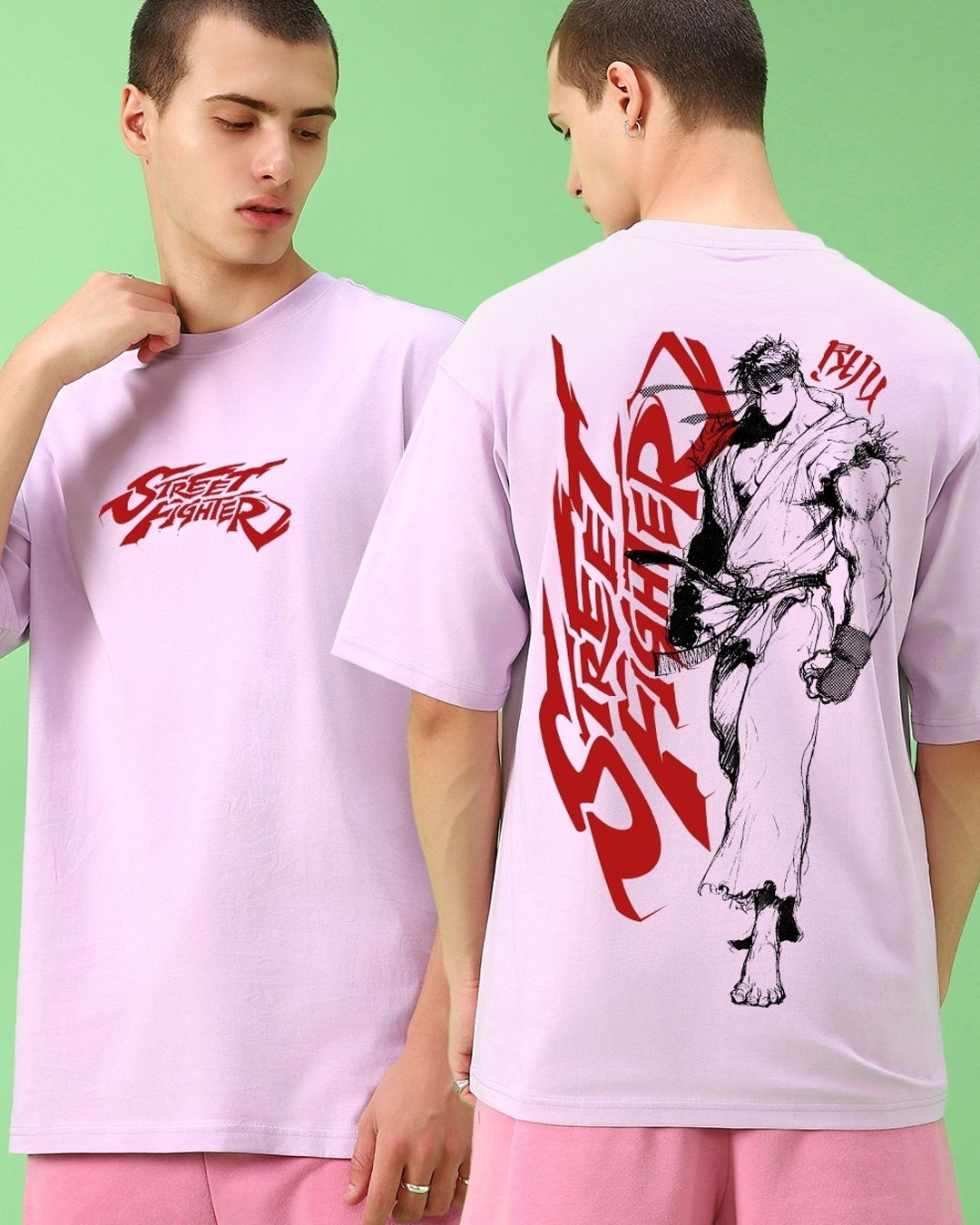 Buy Men's Purple Ryu Street Fighter Graphic Printed Oversized T-shirt ...