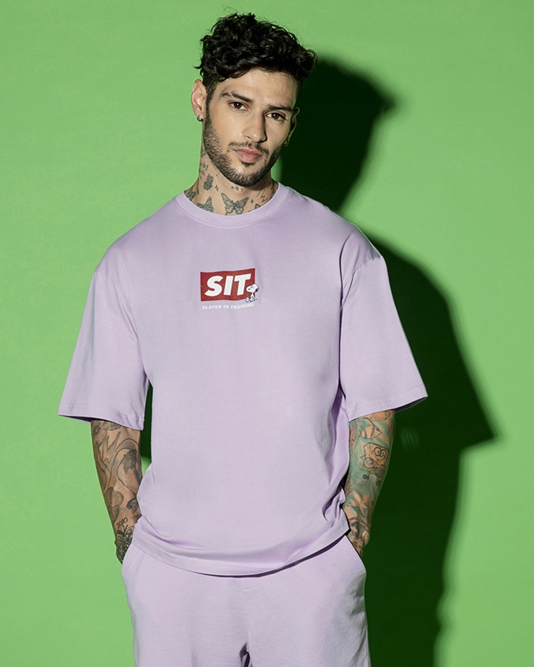 Shop Men's Purple Snoopy King Graphic Printed Oversized T-shirt-Back
