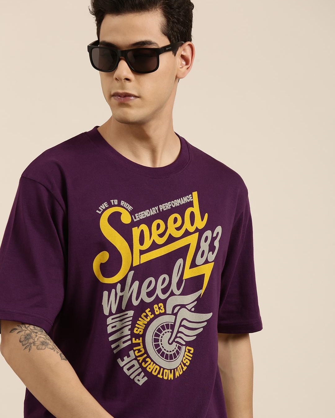 Buy Mens Purple Speed Typography Oversized T Shirt Online At Bewakoof 3173