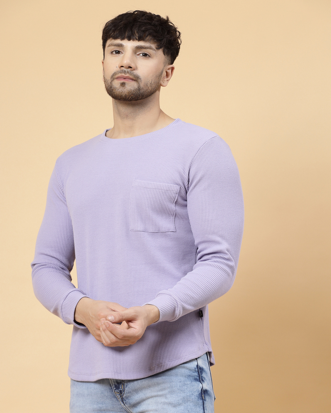 Shop Men's Purple Waffle Knitted T-Shirt-Back