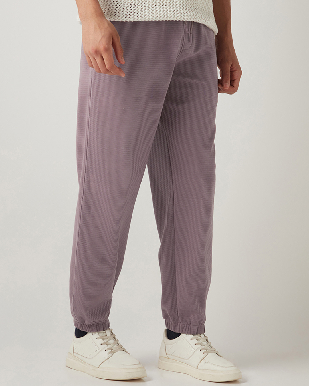 Shop Men's Purple Textured Joggers-Back