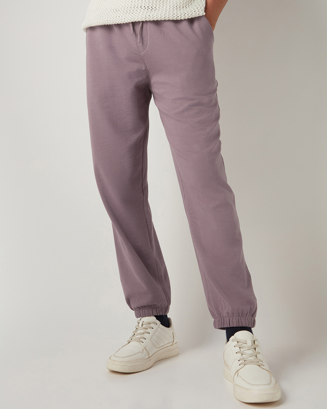 Shop Men's Purple Textured Joggers-Back