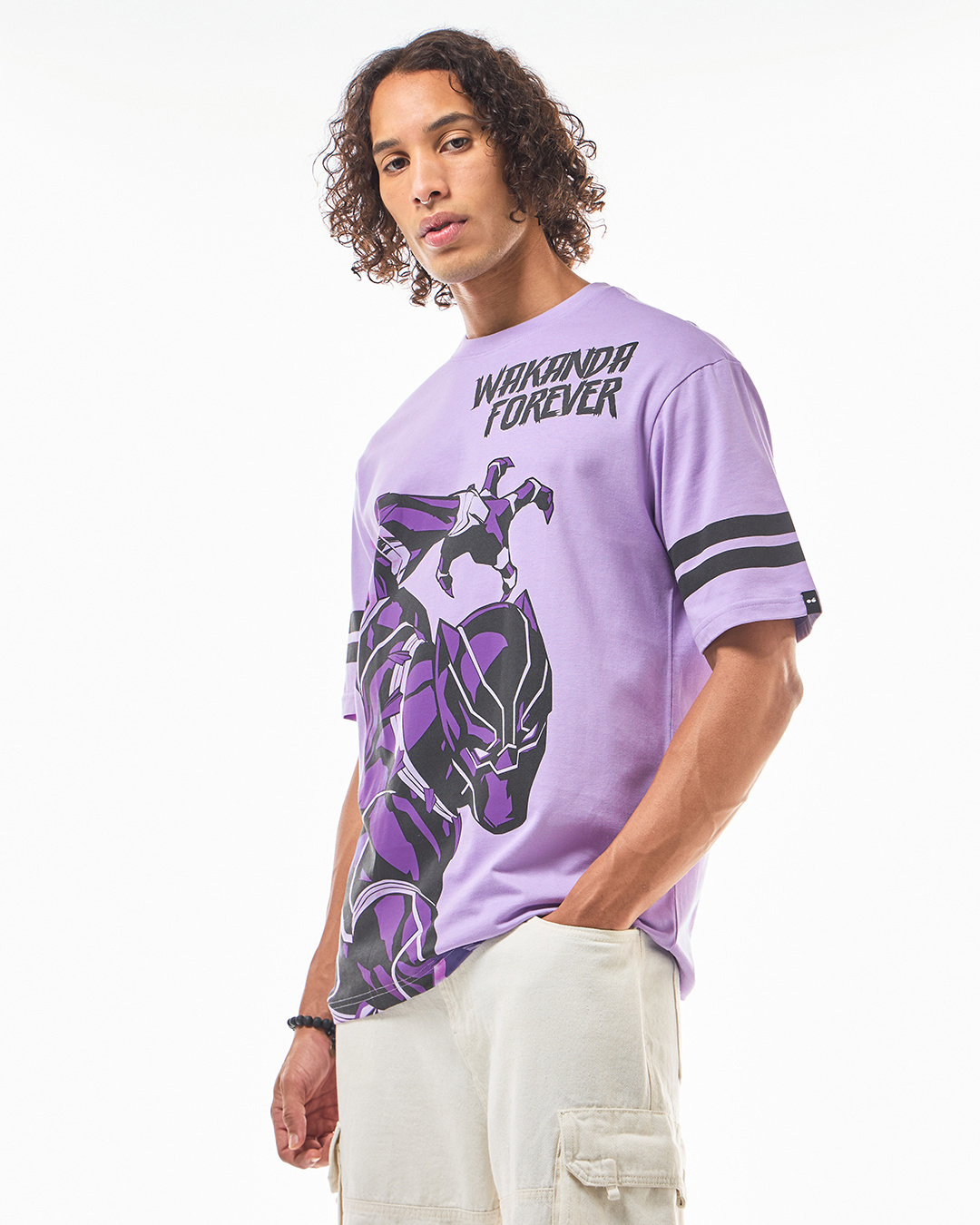 Shop Men's Purple Wakanda Forever Graphic Printed Oversized T-shirt-Back