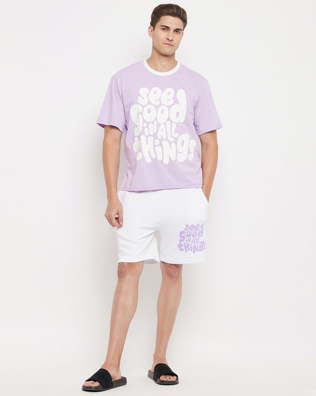 white and purple men's t shirt