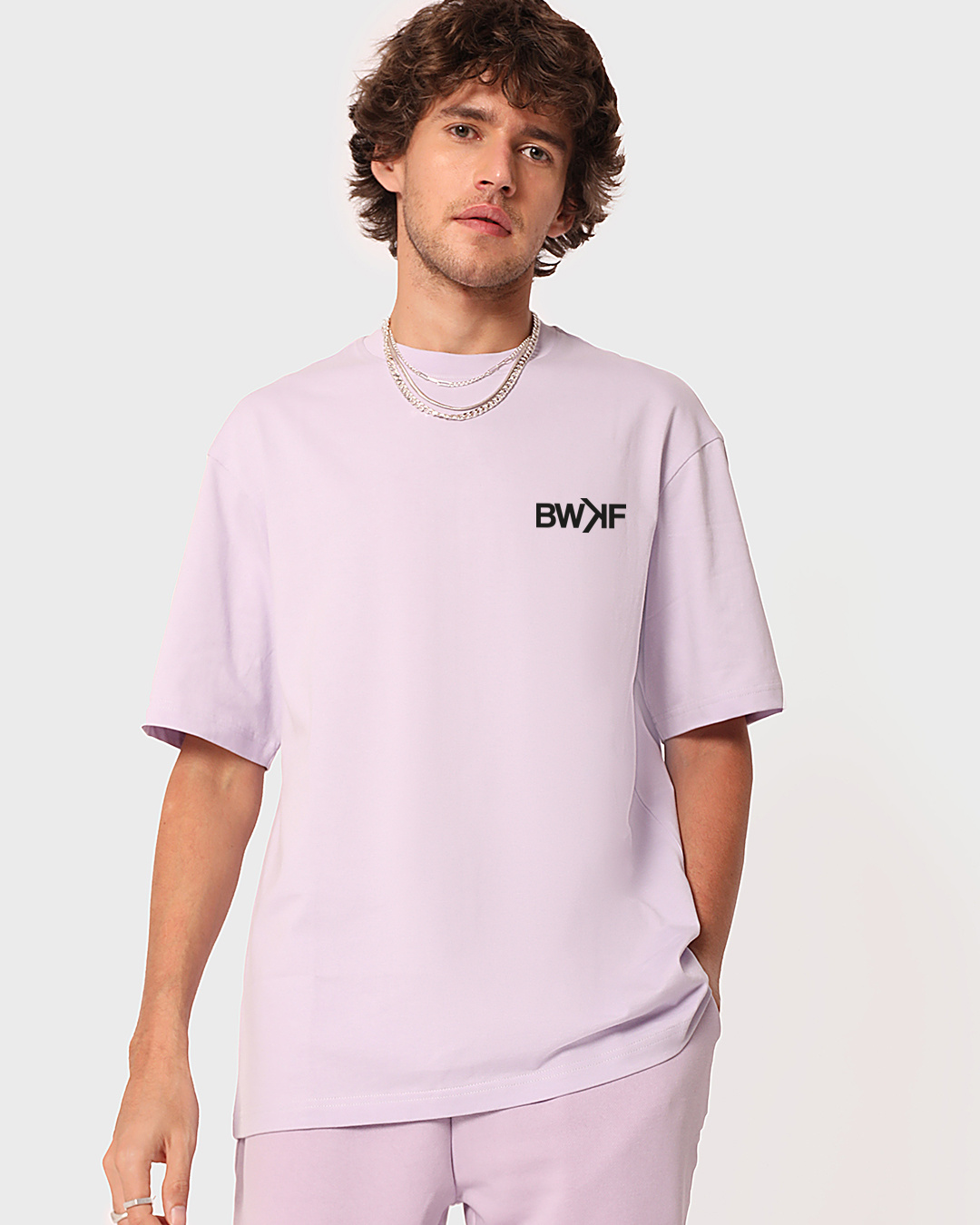 Shop Men's Purple BWKF Wow Typography Oversized T-shirt-Back