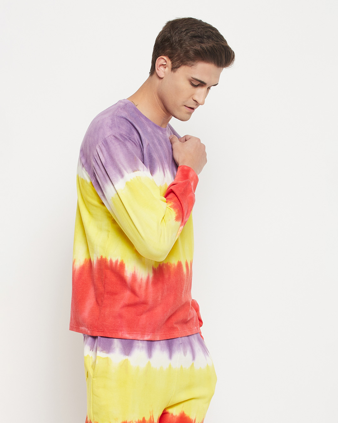 Shop Men's Purple & Yellow Tie & Dye Oversized T-shirt-Back