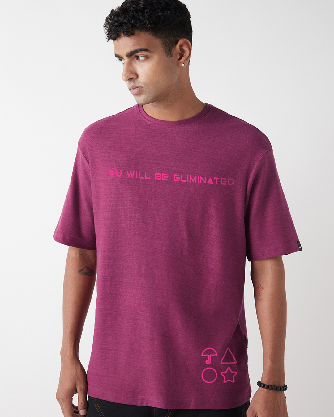 Shop Men's Purple You Will Be Eliminated Graphic Printed Oversized T-shirt-Back