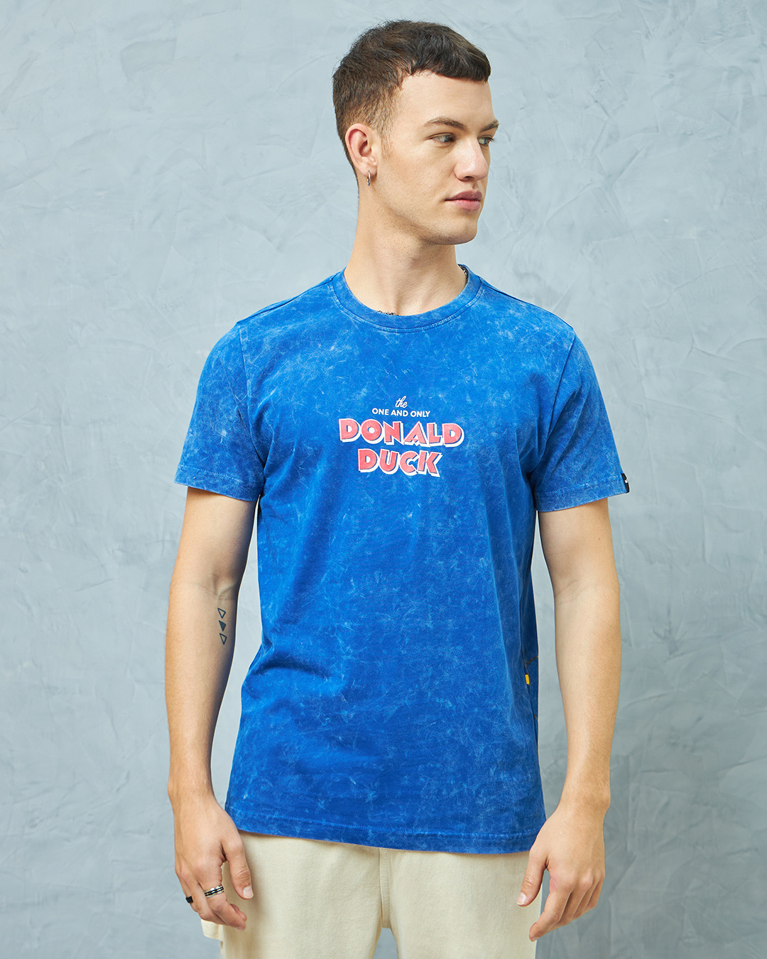 Shop Men's Blue Quakinn Around Graphic Printed Acid Wash T-shirt-Back