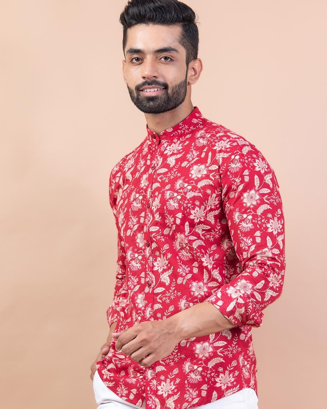 Shop Men's Red All Over Floral Printed Relaxed Fit Shirt-Back