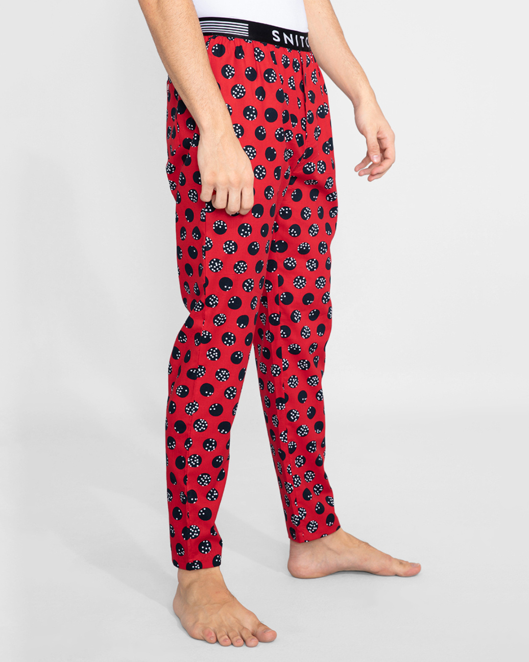 Shop Men's Red All Over Printed Cotton Pyjamas-Back