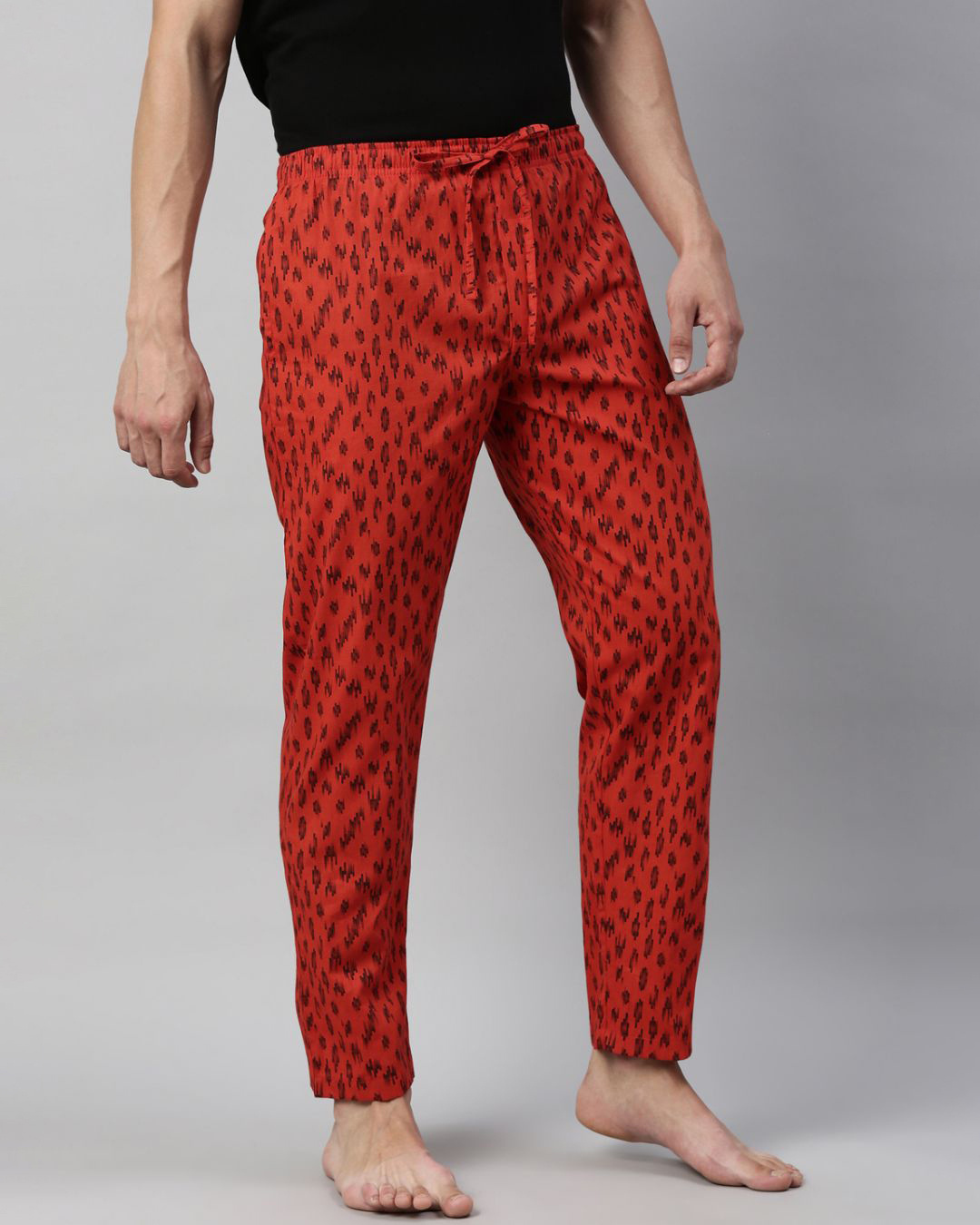 Shop Men's Red All Over Printed Cotton Pyjamas-Back