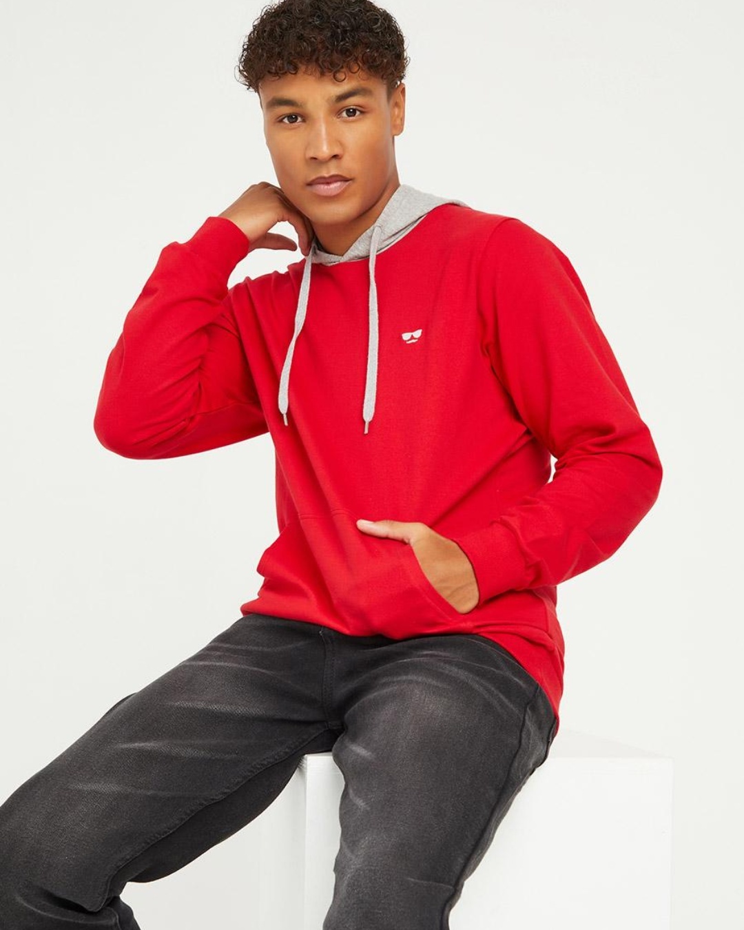 Buy Men's Red & Grey Color Block Hoodie Online at Bewakoof