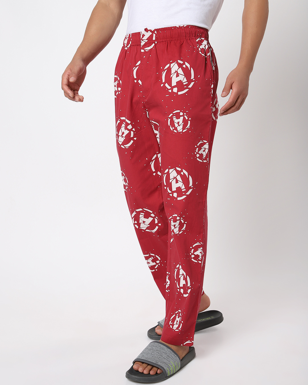 Shop Men's Red Avengers Broken Logo Printed Pyjamas-Back