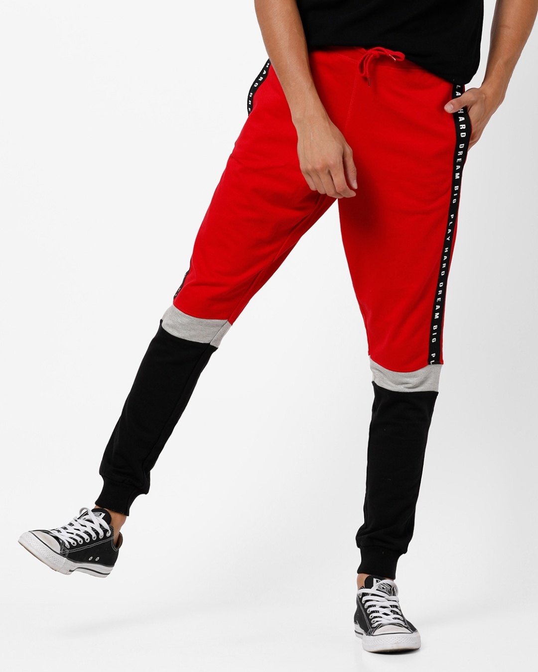 Shop Men's Red & Black Color Block Joggers-Back