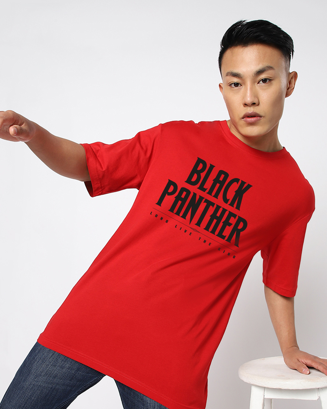 Shop Men's Red Black Panther Typography Oversized T-shirt-Back