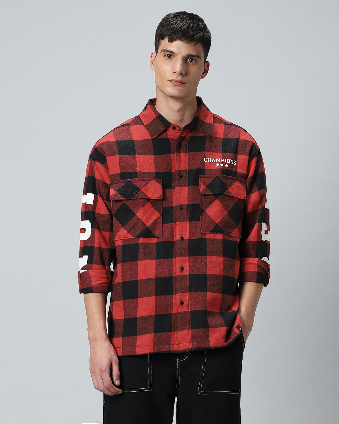 Shop Men's Red & Black Reb Checked Oversized Shirt-Back